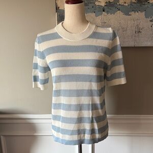 AKRIS punto Striped Blue and White Short Sleeve Sweater Size US 6 F38 D36 UK 10